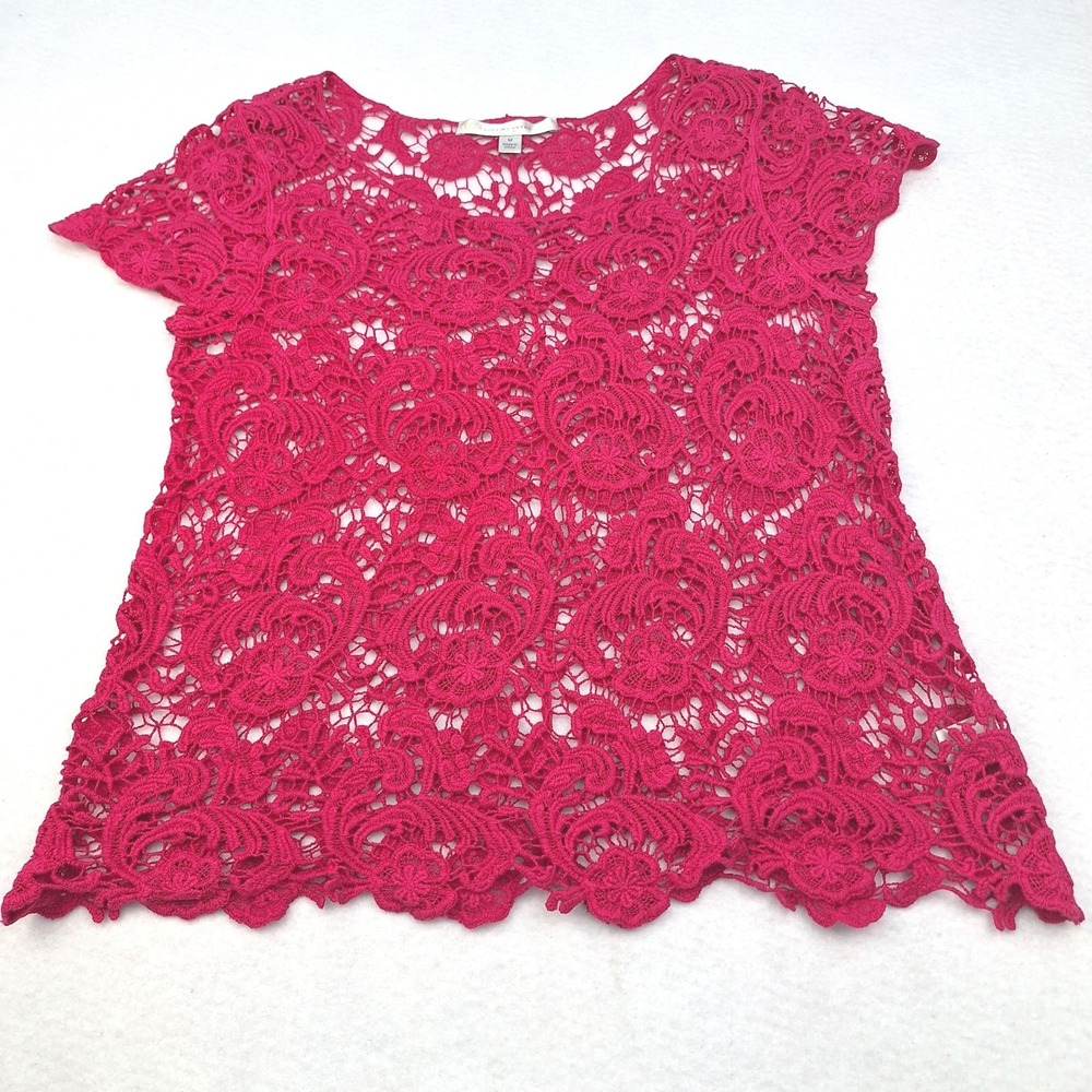 LC Lauren Conrad Tank Top Womens Large Pink‎ Floral Crochet Beach Boho Coquette